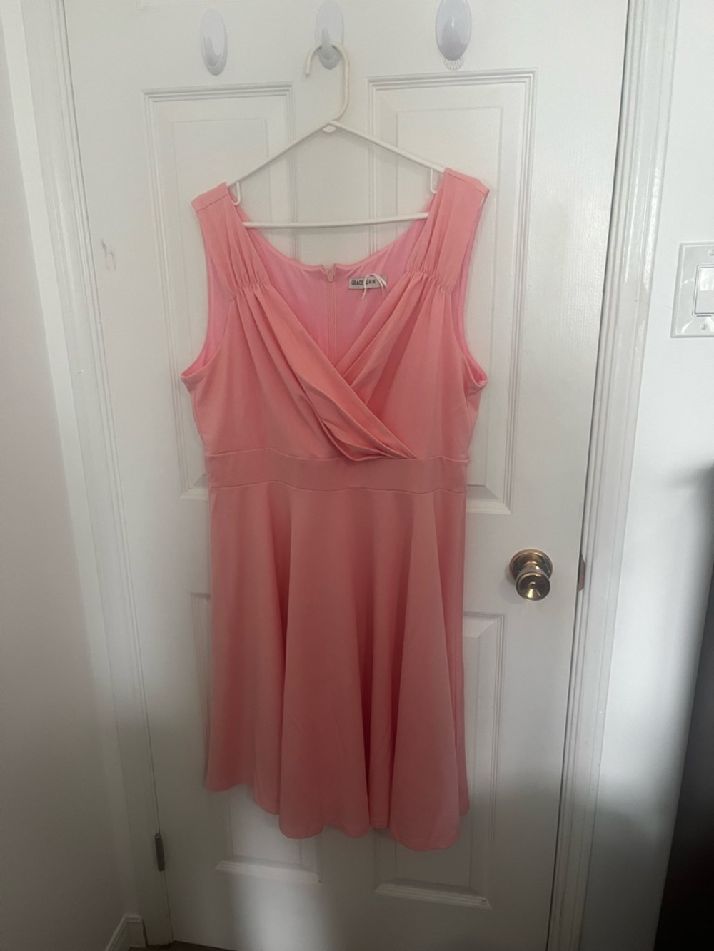 Grace Sleeveless Draped Coral-Pink Midi Dress Like new 2XL